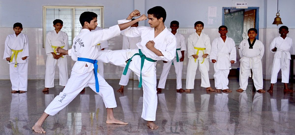 Karate training session at Sri Ramakrishna International Residential School, Sagar