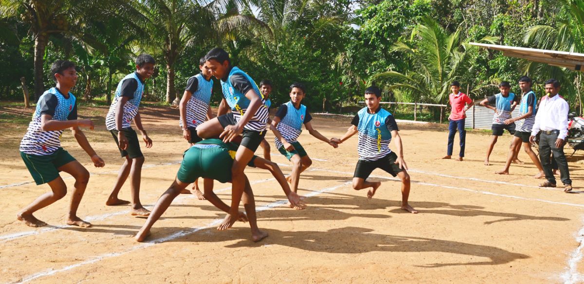 Students of Sri Ramakrishna International Residential School gathered on campus in Sagar, Shivamogga